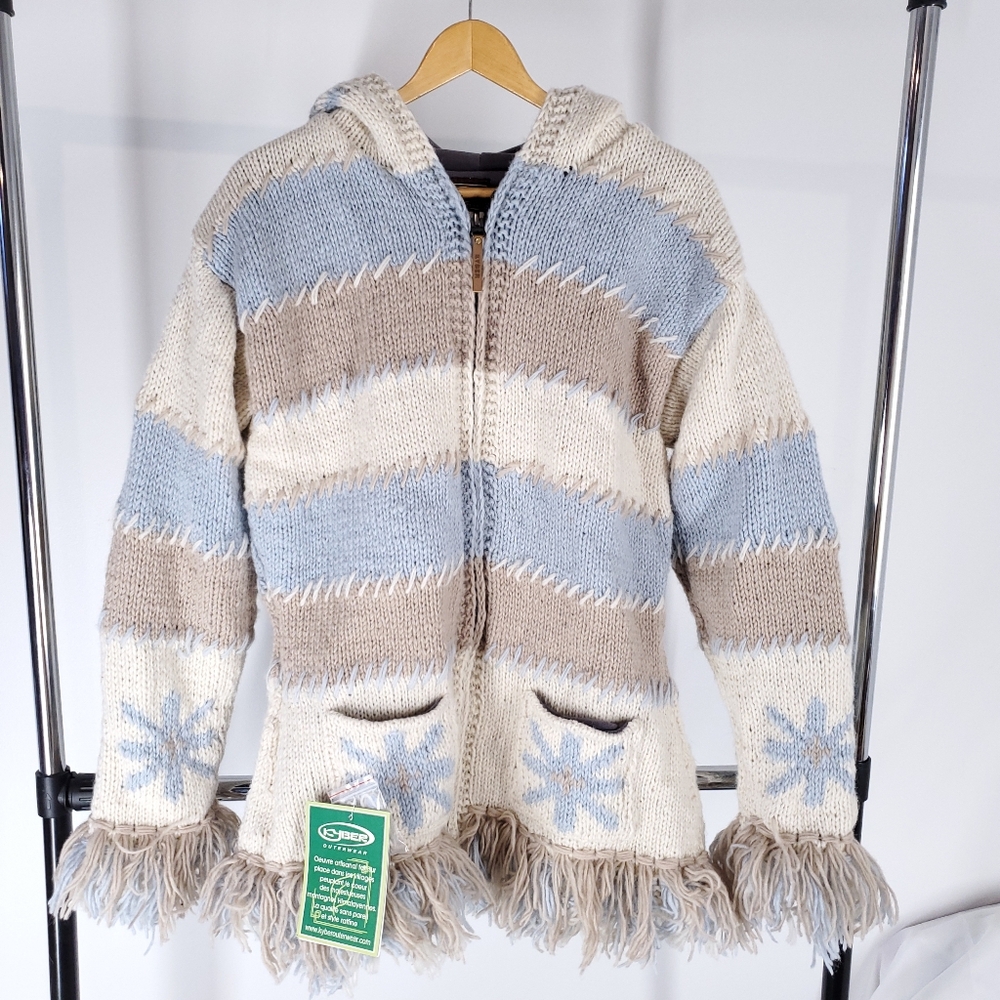 Kyber Outerwear Hooded Knit Lined Sweater with Fringe